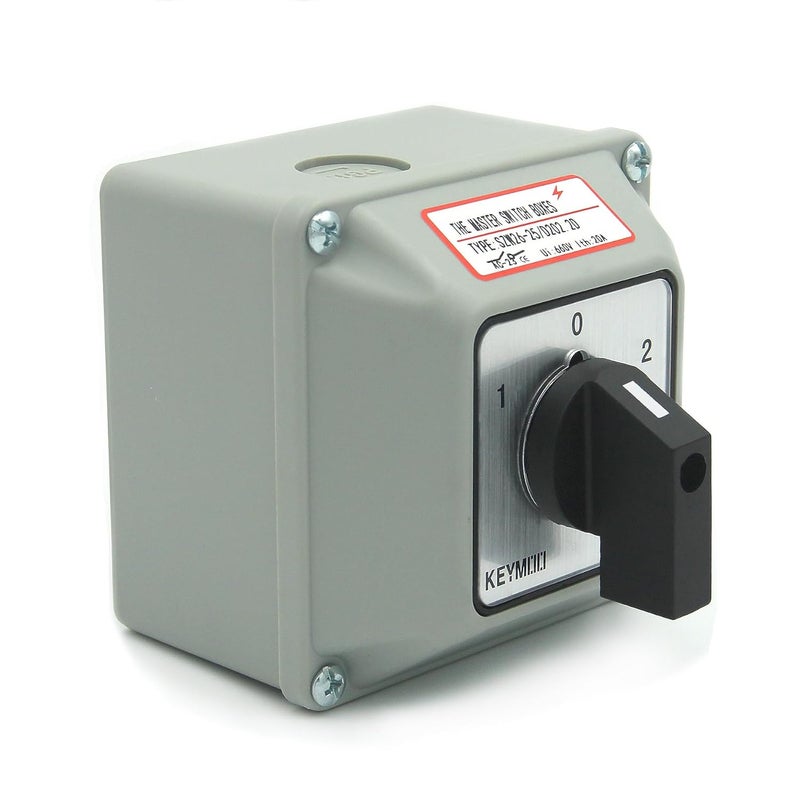Keymoo 25A Rotary Changeover Switch with Exterior Box for Solar Power System, 3 Position 2 Phase 8 Terminals, 2-Way 2NO 2NC Universal Selector Switch 25/D202.2D - Image 1